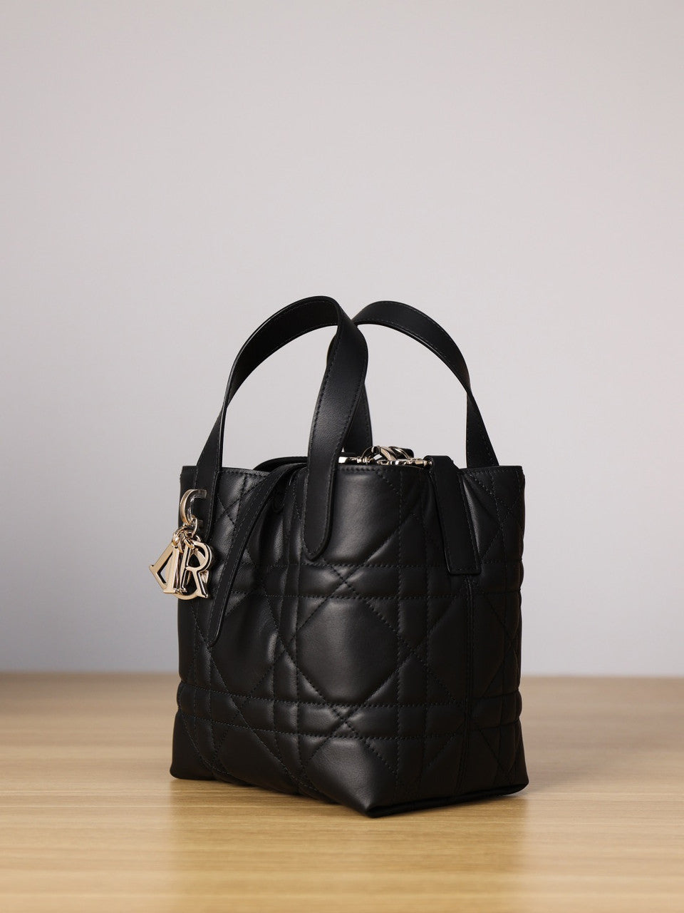 Christian Dior Small Dior Toujours Vertical Tote Bag Black Macrocannage Crinkled Calfskin