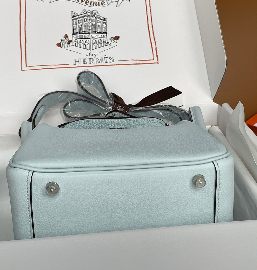 Hermes Mini Lindy 20cm Bag  Blue Haze Togo Leather Palladium Hardware