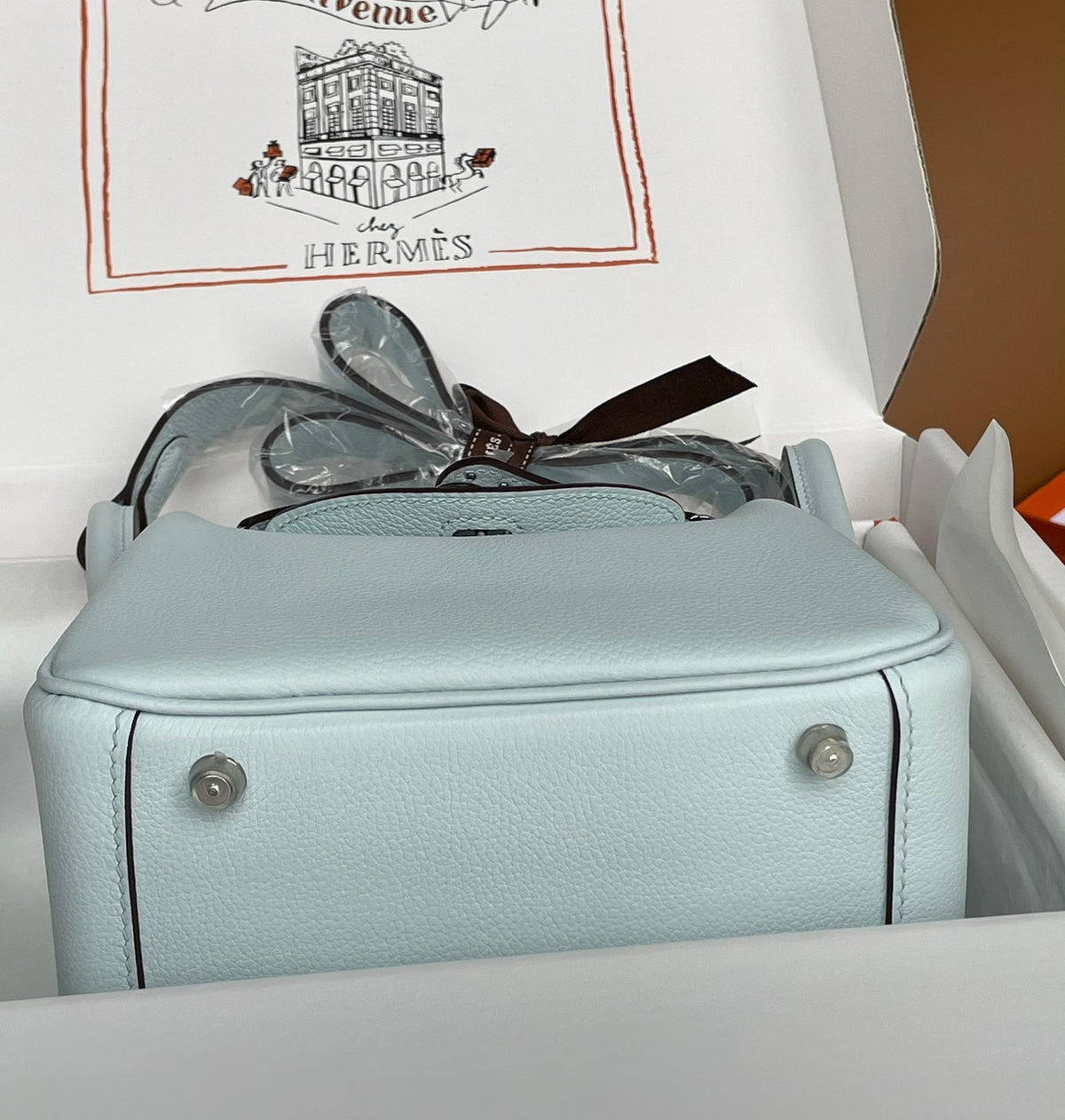 Hermes Mini Lindy 20cm Bag  Blue Haze Togo Leather Palladium Hardware