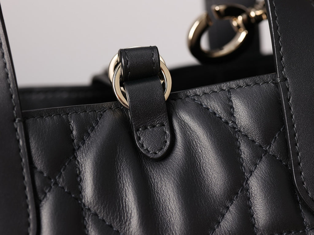 Christian Dior Small Dior Toujours Vertical Tote Bag Black Macrocannage Crinkled Calfskin