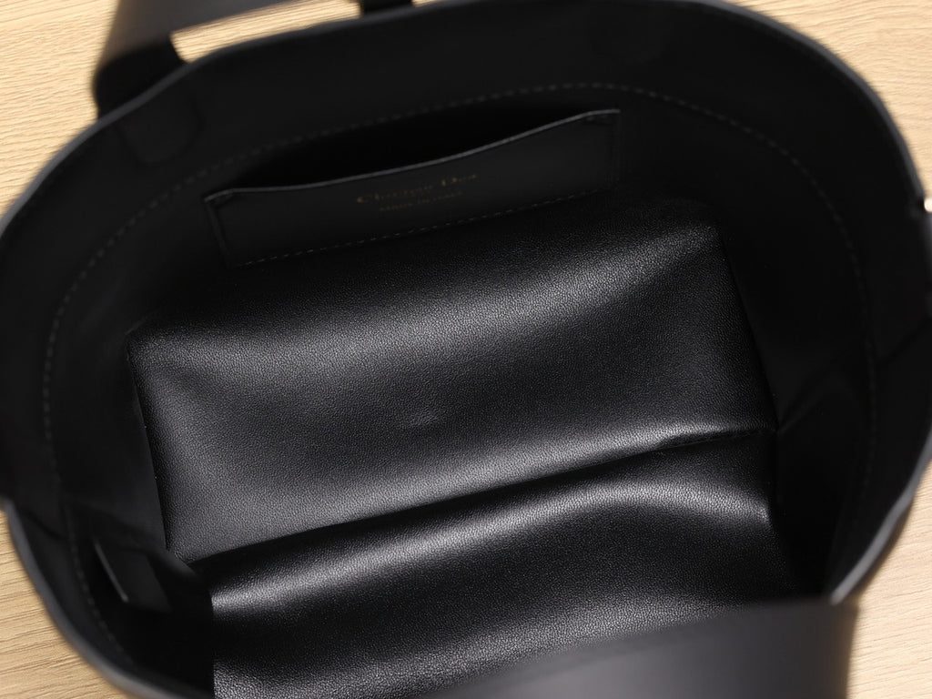 Christian Dior Small Dior Toujours Vertical Tote Bag Black Macrocannage Crinkled Calfskin