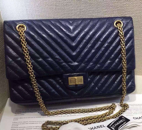 Chanel Midnight Blue V Quilted Aged Calf Chevron Flap Bag with Golden Hardware Midnight Blue with Golden HW