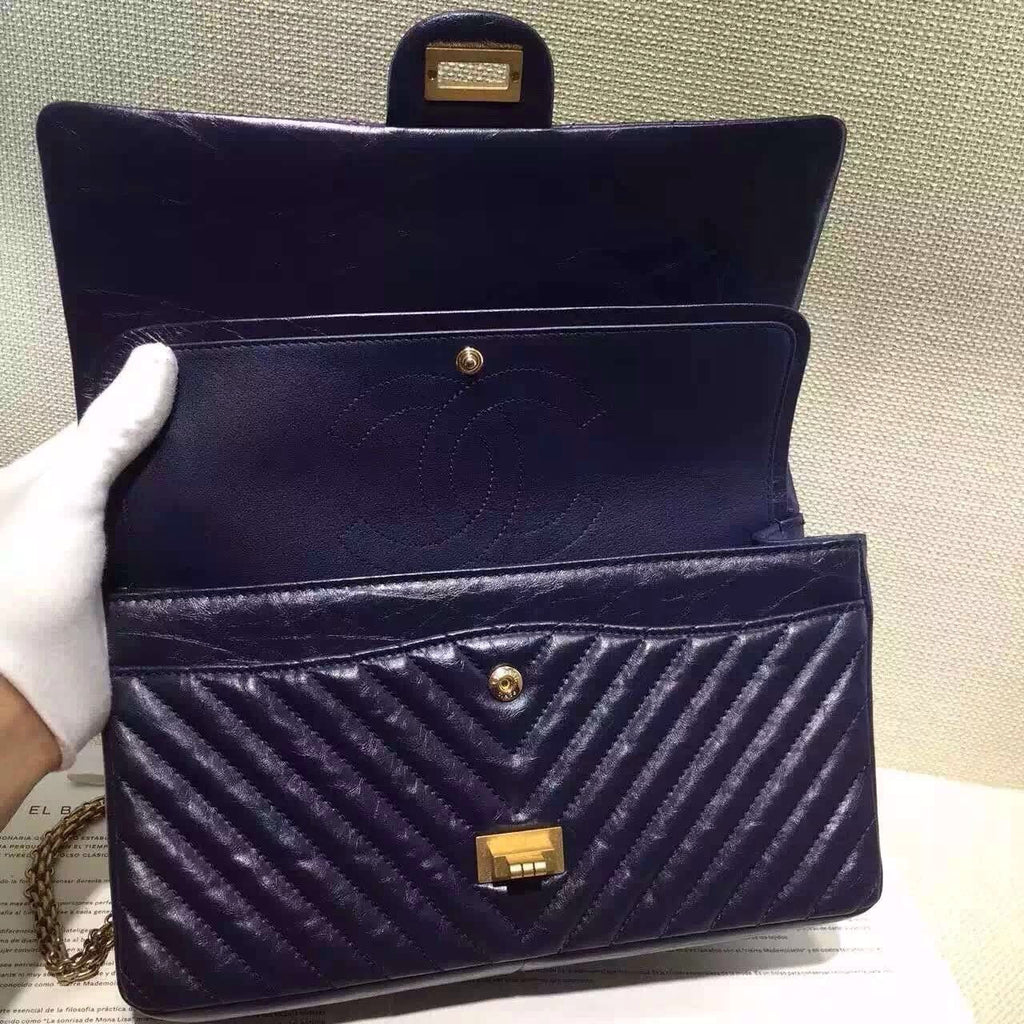 Chanel Midnight Blue V Quilted Aged Calf Chevron Flap Bag with Golden Hardware Midnight Blue with Golden HW