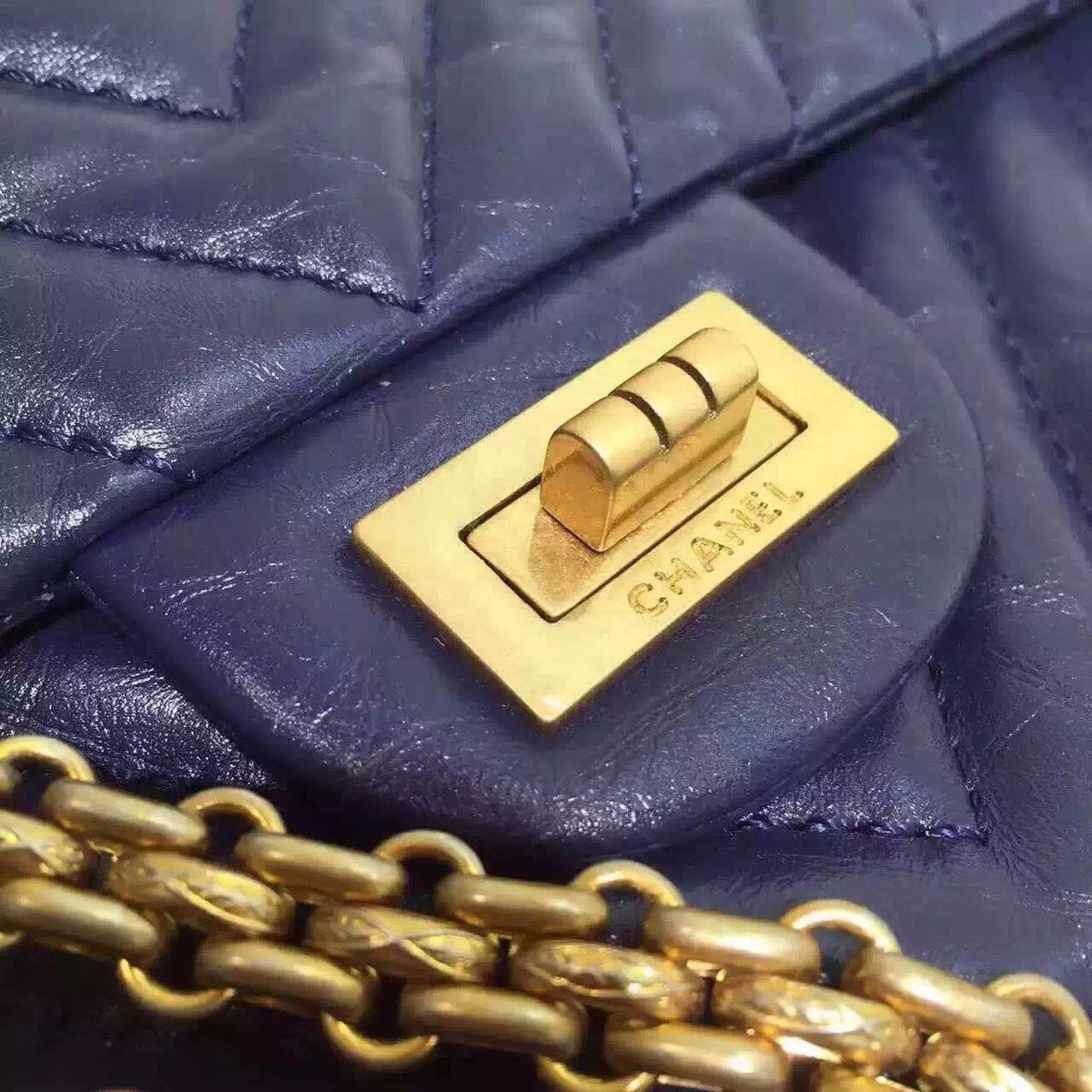 Chanel Midnight Blue V Quilted Aged Calf Chevron Flap Bag with Golden Hardware Midnight Blue with Golden HW