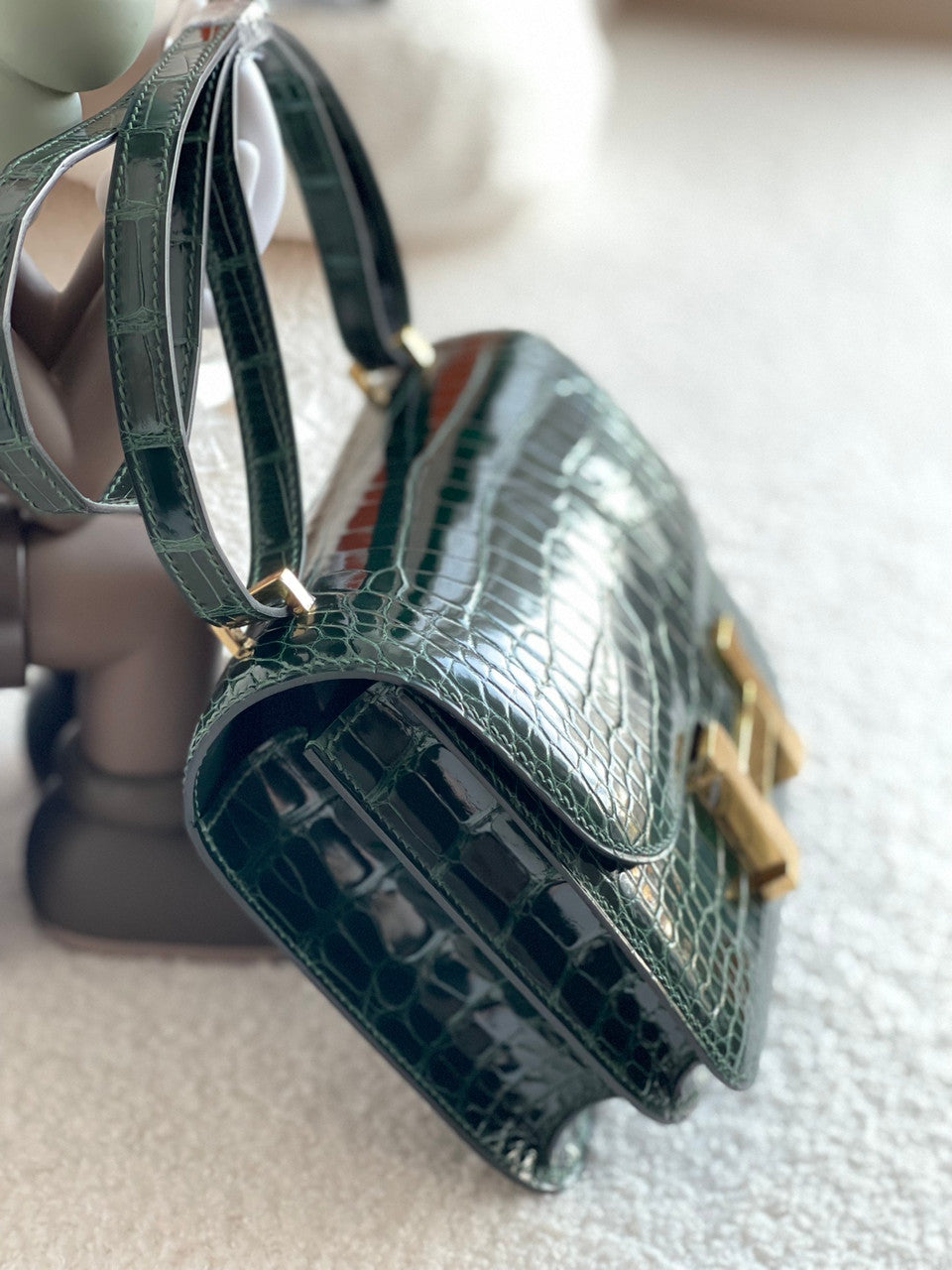 Hermes Vert Fonce Matte Crocodile Constance Mini 18/19 Handbag