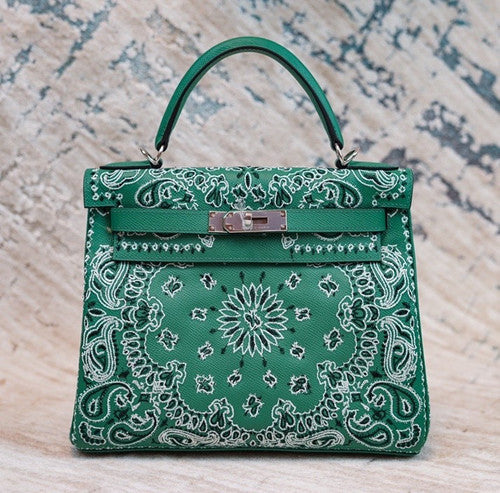 Hermes x Jay Ahr Special Edition custom-embroidering Green Kelly 28 Bag Epsom Leather Palladium Hardware