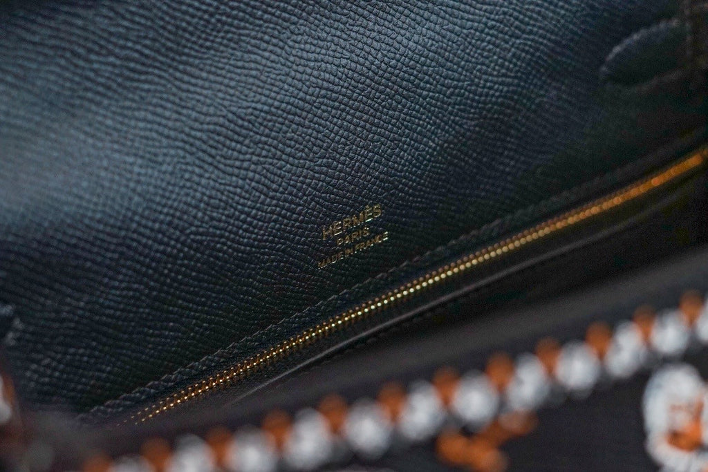 Hermes x Jay Ahr Special Edition custom-embroidering Black Kelly 28 Bag Epsom Leather Gold Hardware