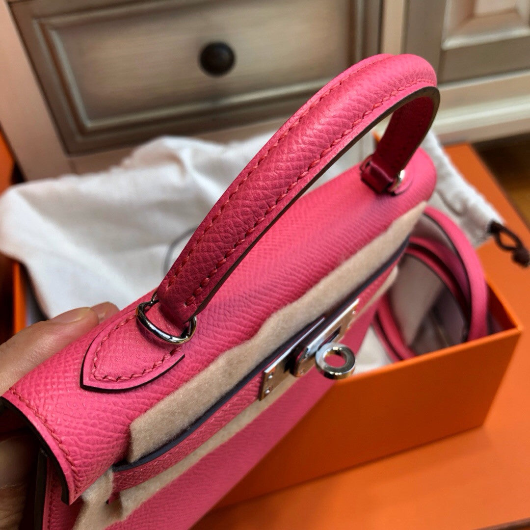 Hermès  8W Rose Azalee Mini Kelly II Epsom leather Palladium hardware