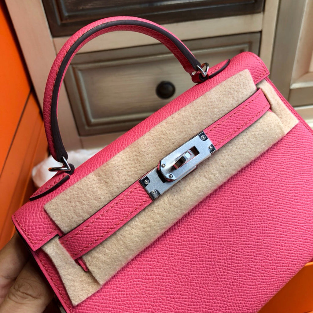 Hermès  8W Rose Azalee Mini Kelly II Epsom leather Palladium hardware