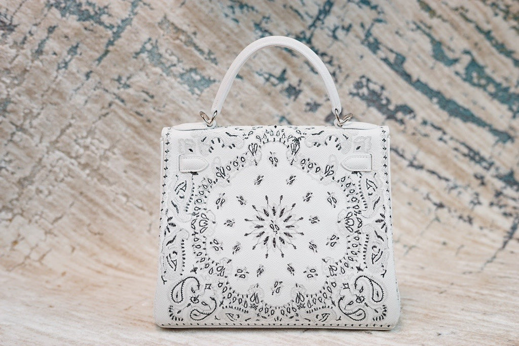 Hermes x Jay Ahr Special Edition custom-embroidering White Kelly 28 Bag Epsom Leather Palladium Hardware