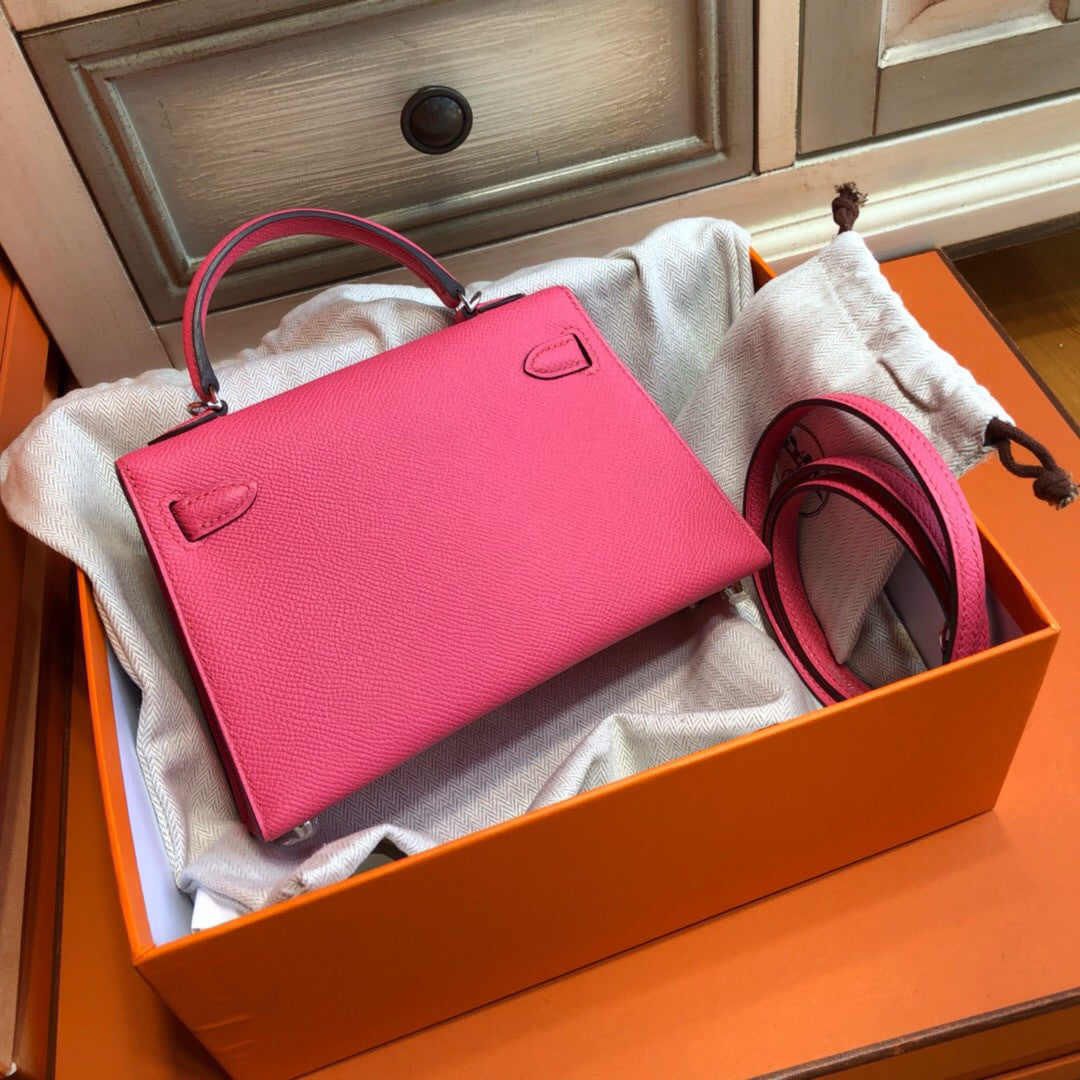 Hermès  8W Rose Azalee Mini Kelly II Epsom leather Palladium hardware
