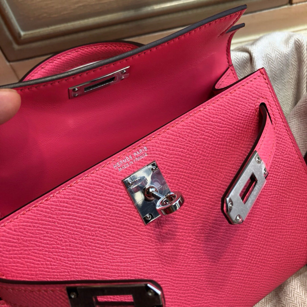 Hermès  8W Rose Azalee Mini Kelly II Epsom leather Palladium hardware