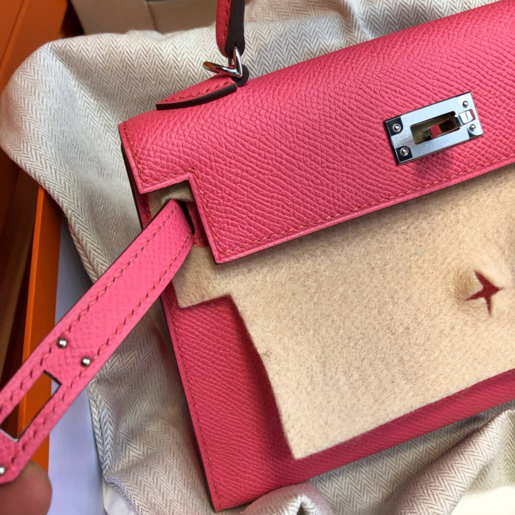 Hermès  8W Rose Azalee Mini Kelly II Epsom leather Palladium hardware