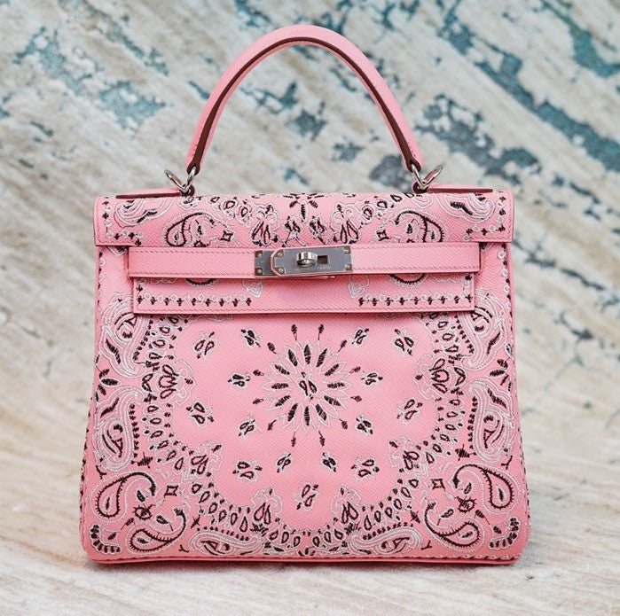 Hermes x Jay Ahr Special Edition custom-embroidering Pink Kelly 28 Bag Epsom Leather Palladium Hardware