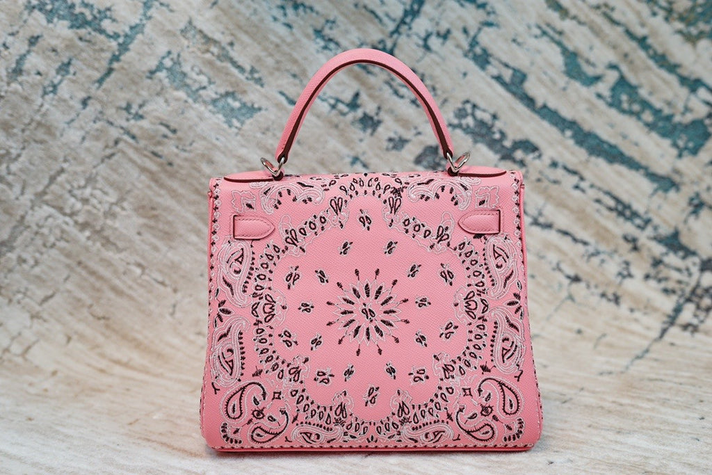 Hermes x Jay Ahr Special Edition custom-embroidering Pink Kelly 28 Bag Epsom Leather Palladium Hardware
