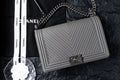 Chanel Grey Medium Chevron Boy Bag 28cm