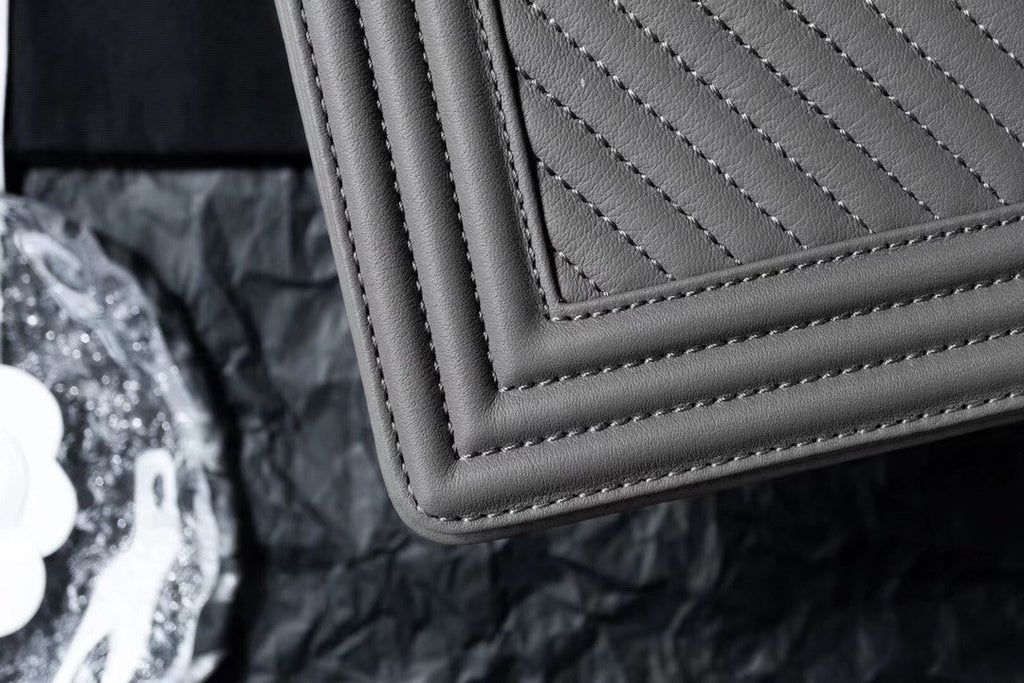 Chanel Grey Medium Chevron Boy Bag 28cm