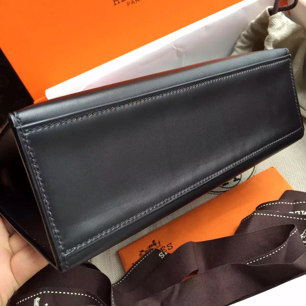 Hermès Black Mini Kelly Pochette Box Calf Leather Gold Hardware