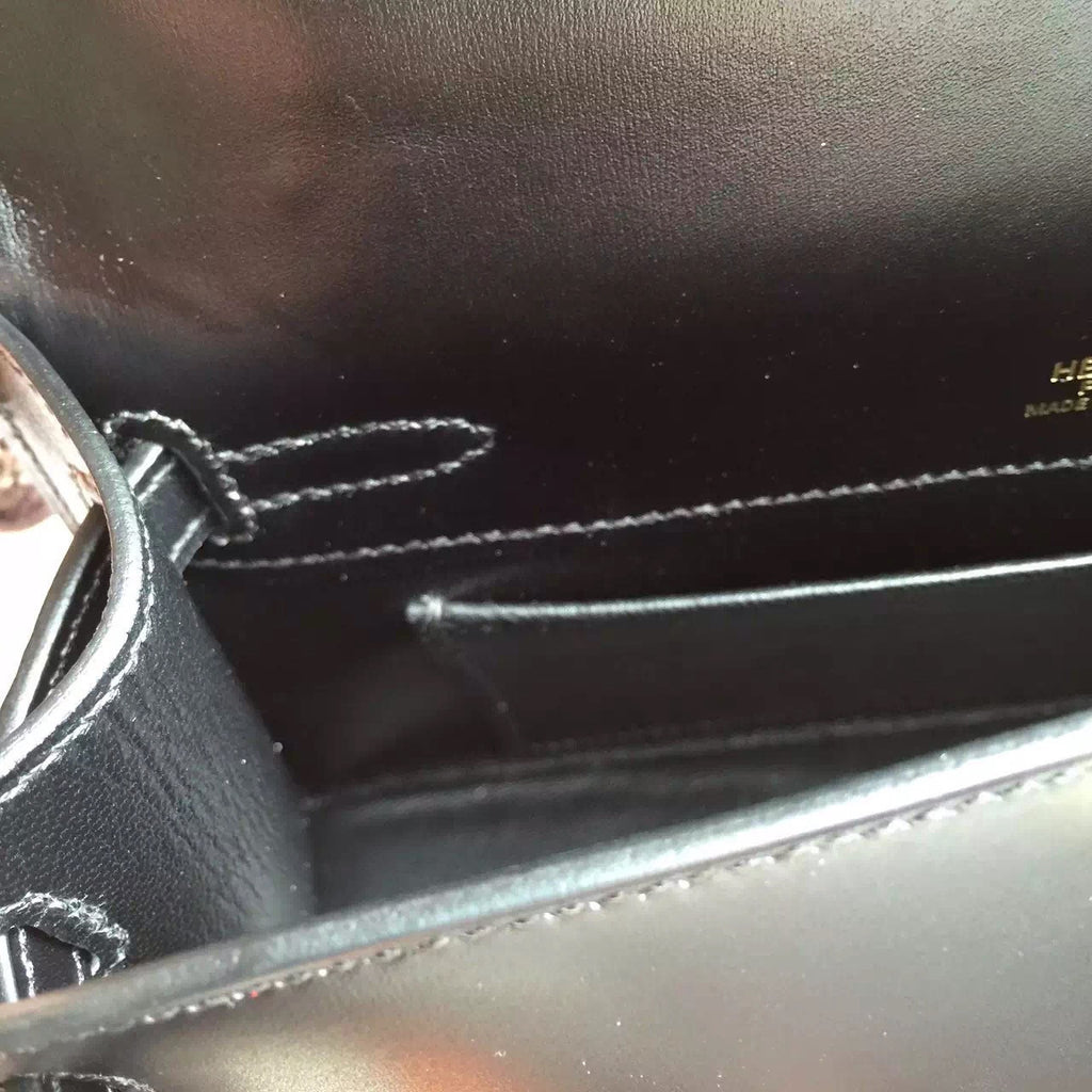 Hermès Black Mini Kelly Pochette Box Calf Leather Gold Hardware