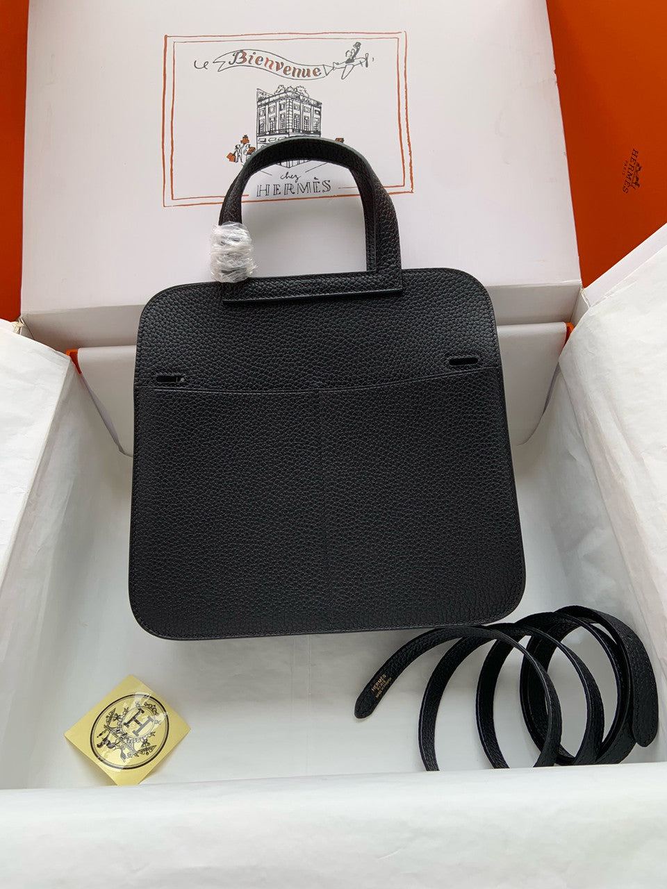 Hermes Halzan 25 Black Clemence Gold Hardware