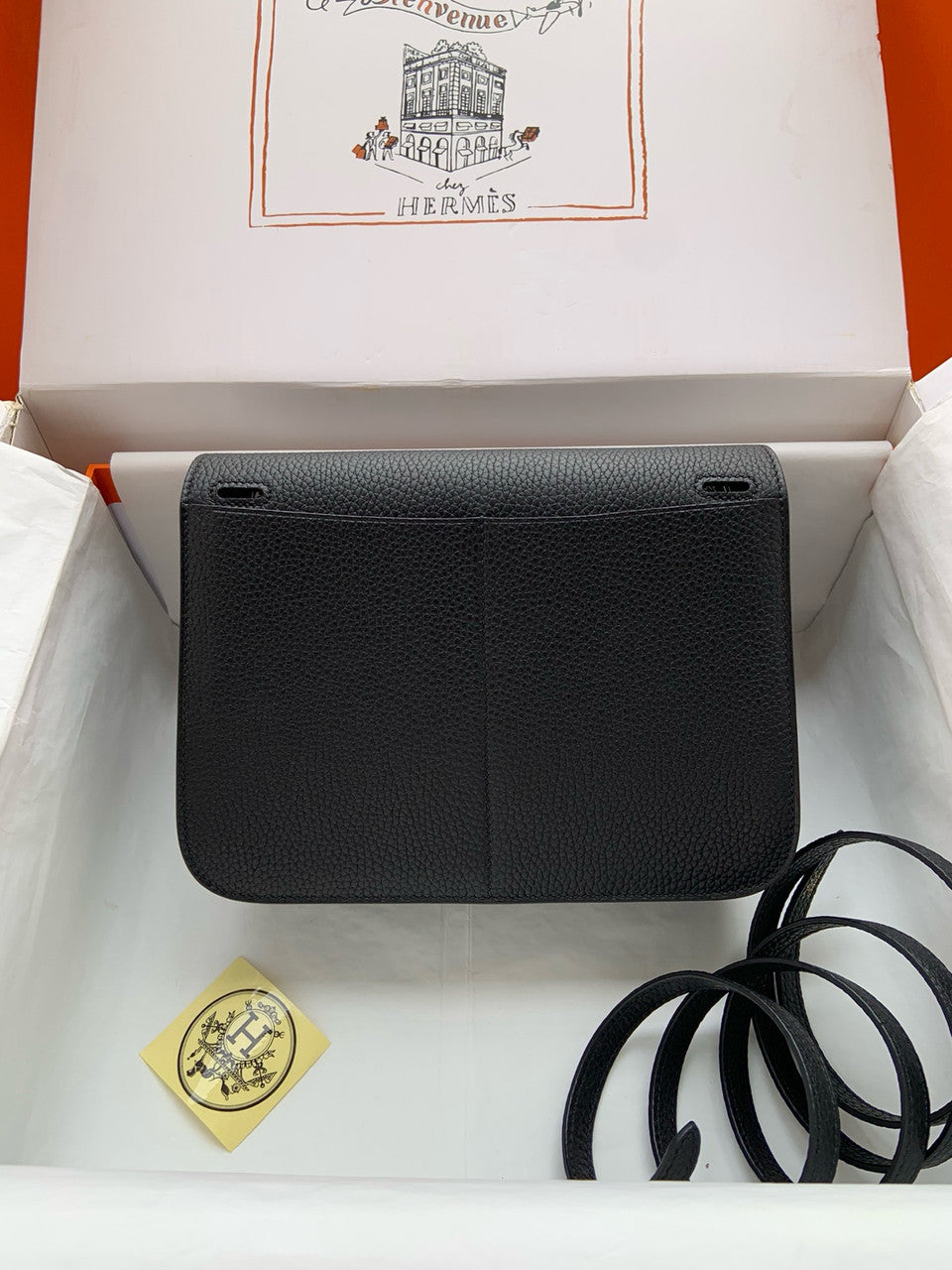 Hermes Halzan 25 Black Clemence Gold Hardware
