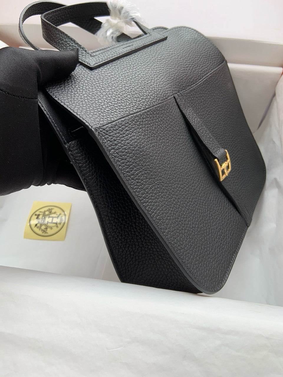 Hermes Halzan 25 Black Clemence Gold Hardware