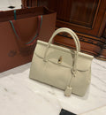 LORO PIANA Loom 32 Grained Leather Top-Handle Bag White