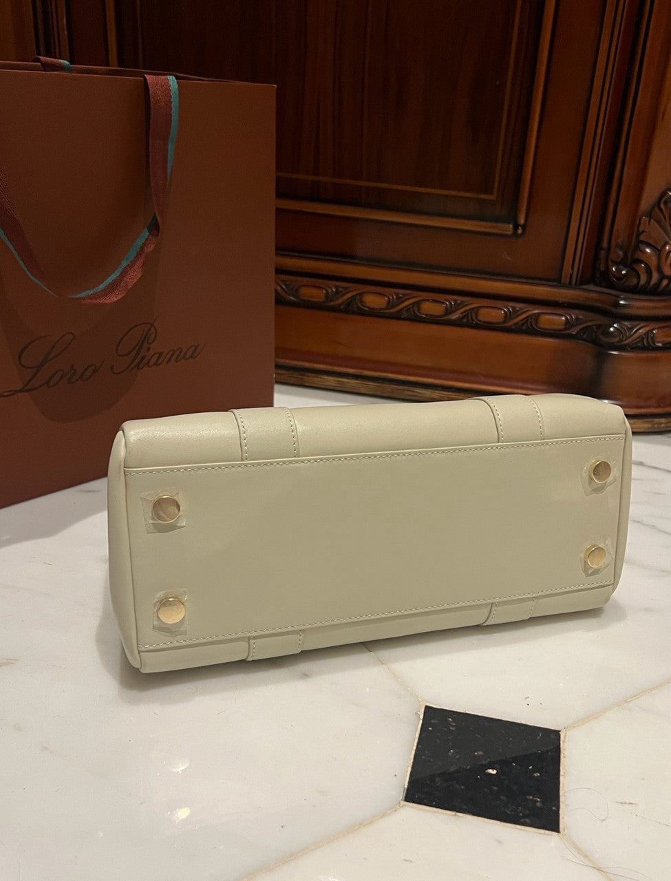 LORO PIANA Loom 32 Grained Leather Top-Handle Bag White