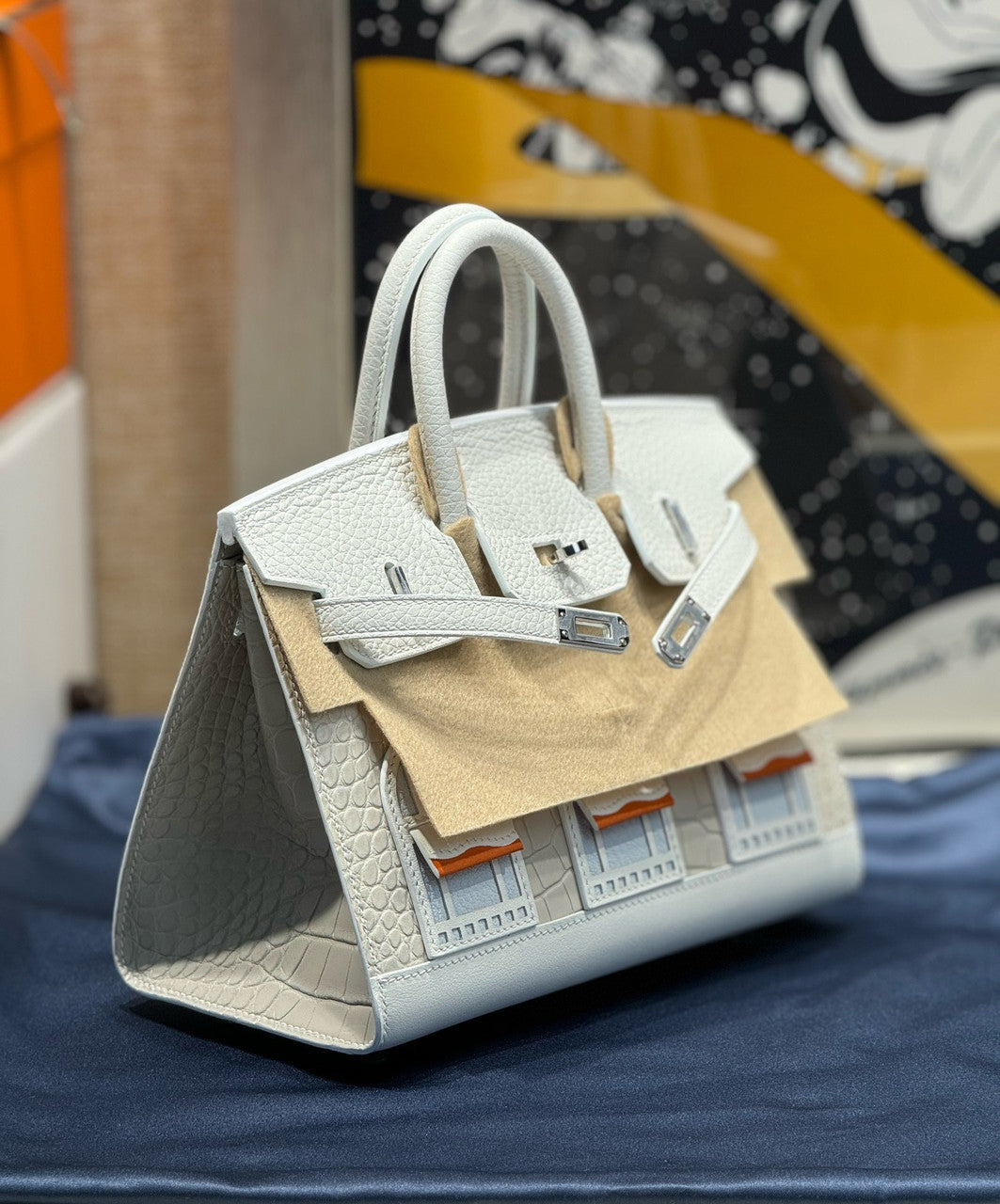 Hermes Limited Edition Birkin 20 Sellier Faubourg White Multicolor Madame, Crocodile, Epsom, Sombrero & Swift Palladium Hardware - 2019