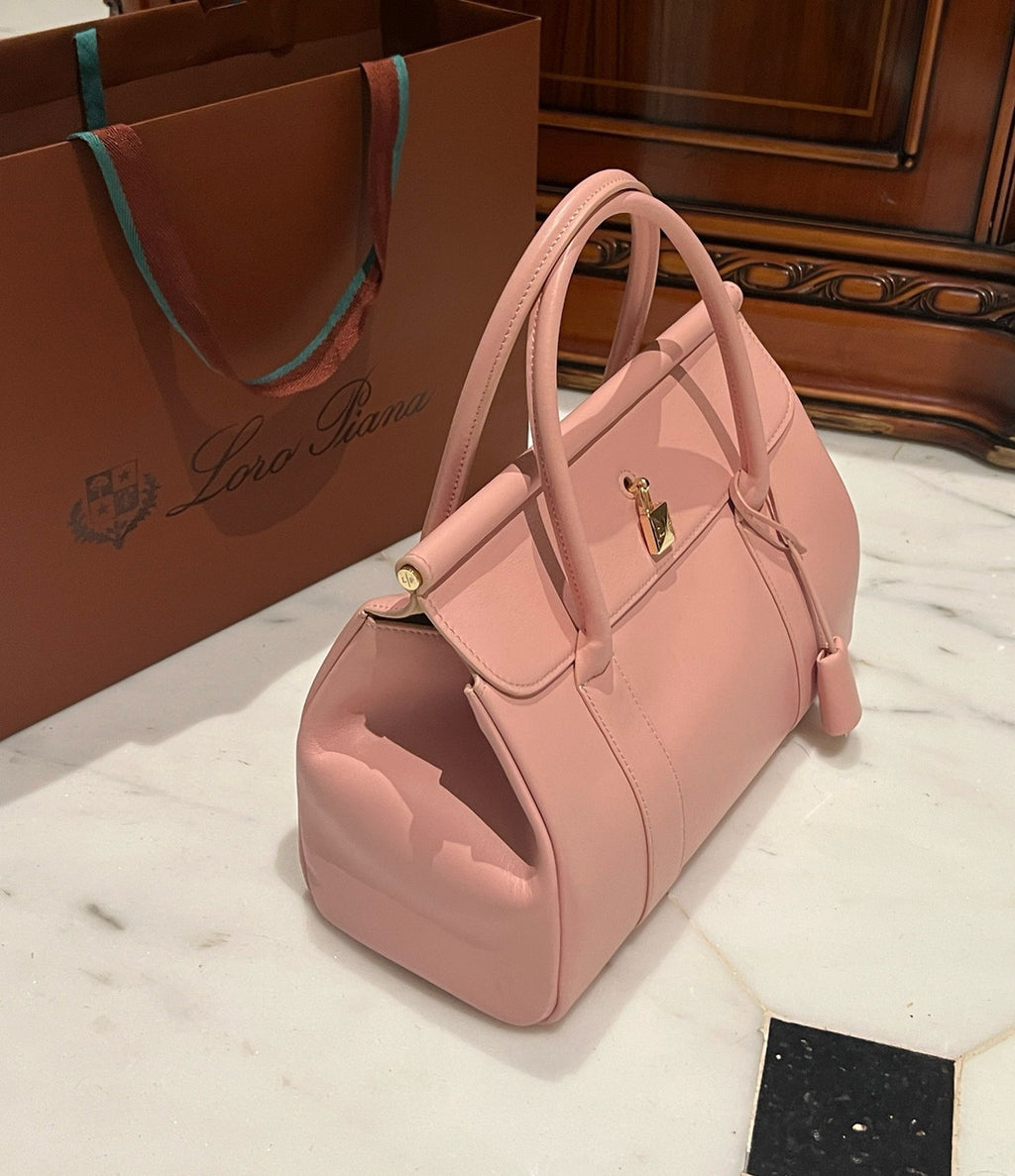 LORO PIANA Loom 32 Grained Leather Top-Handle Bag Pink