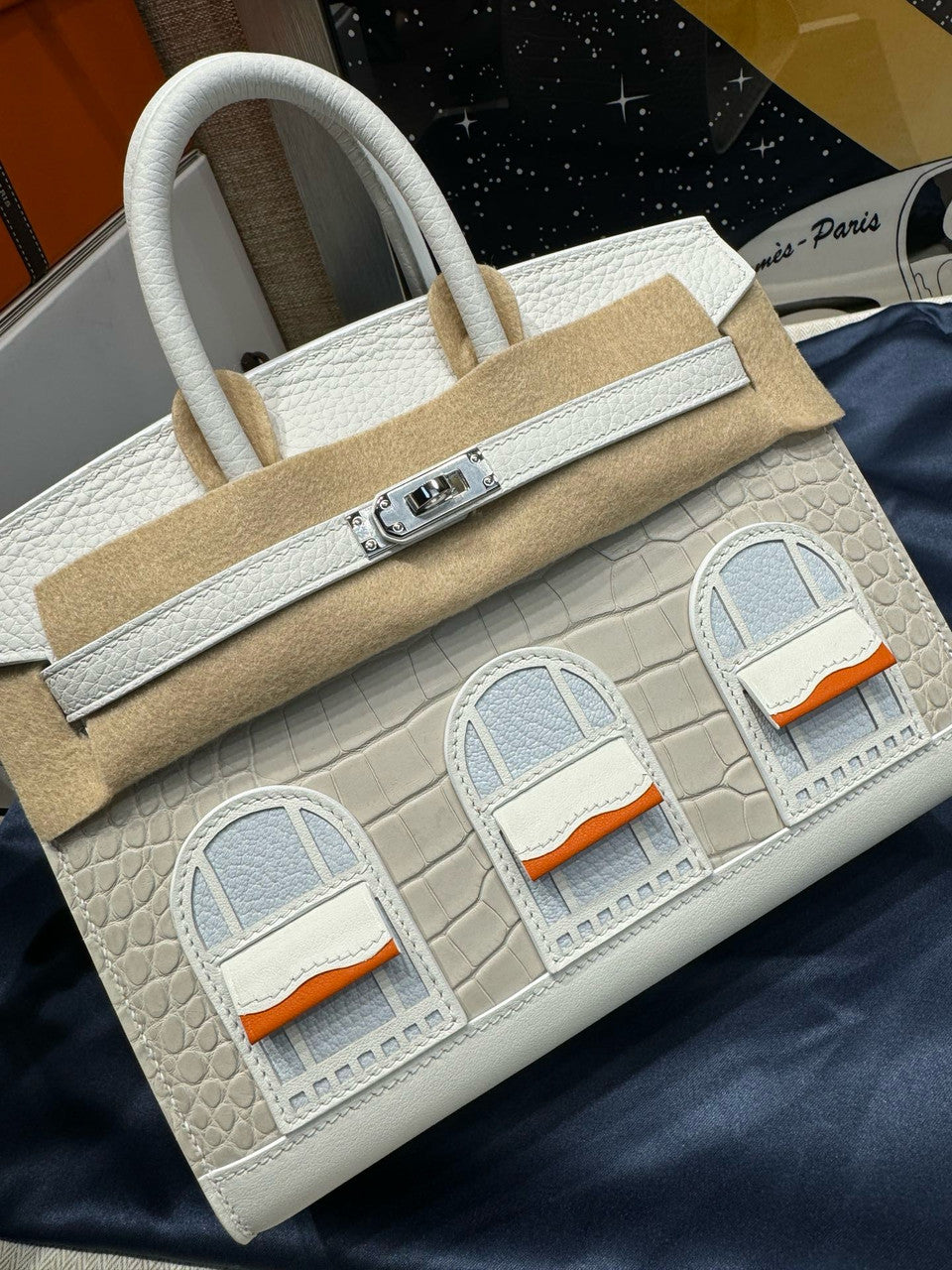 Hermes Limited Edition Birkin 20 Sellier Faubourg White Multicolor Madame, Crocodile, Epsom, Sombrero & Swift Palladium Hardware - 2019