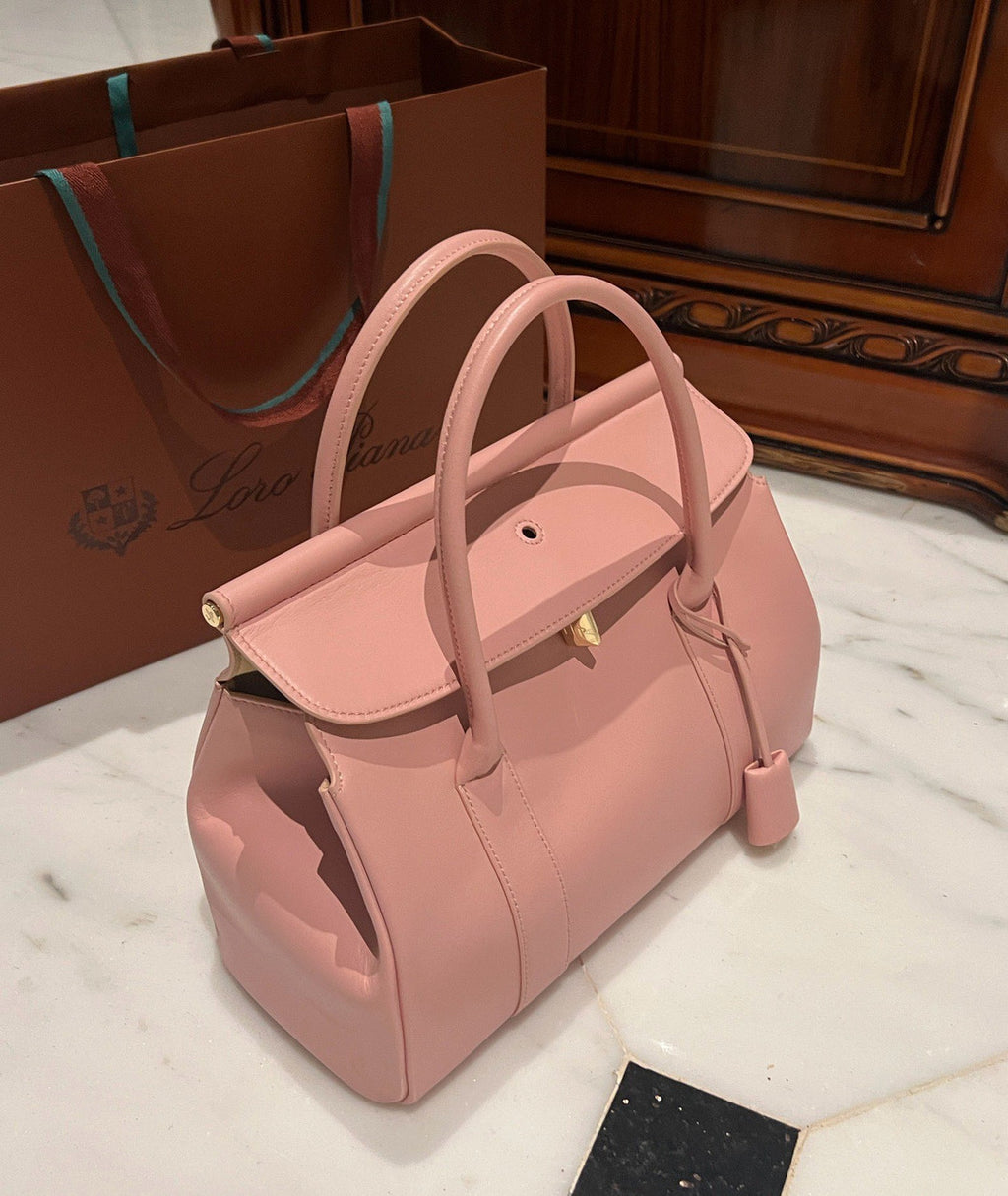 LORO PIANA Loom 32 Grained Leather Top-Handle Bag Pink