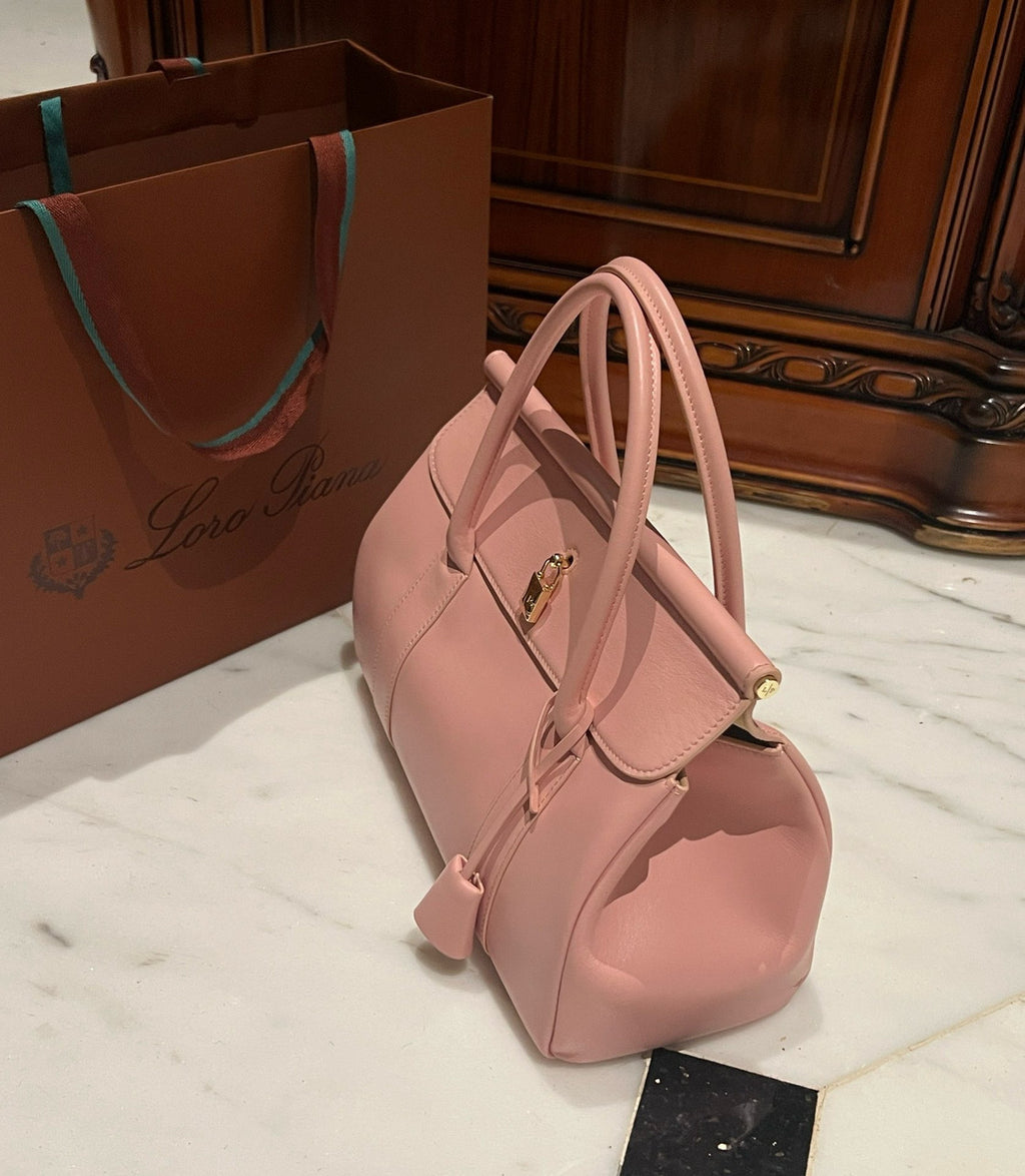 LORO PIANA Loom 32 Grained Leather Top-Handle Bag Pink