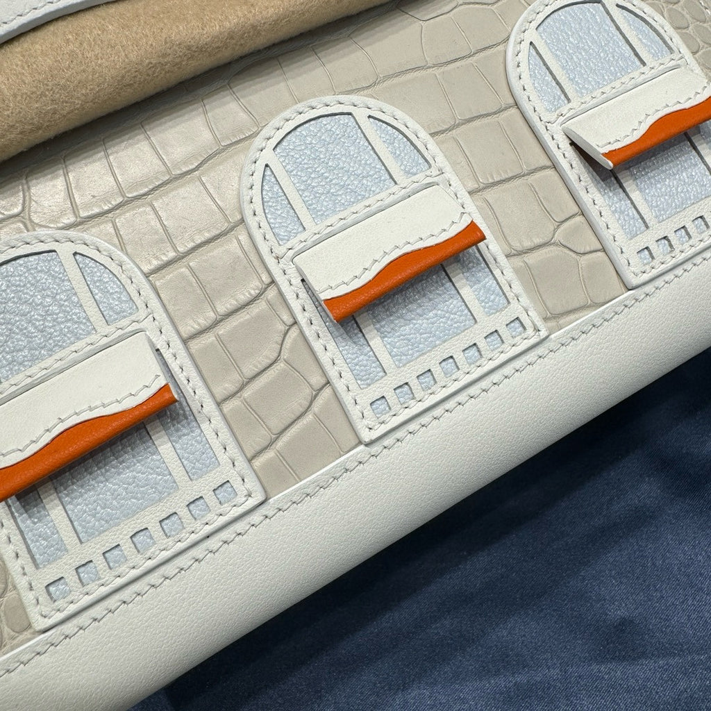Hermes Limited Edition Birkin 20 Sellier Faubourg White Multicolor Madame, Crocodile, Epsom, Sombrero & Swift Palladium Hardware - 2019