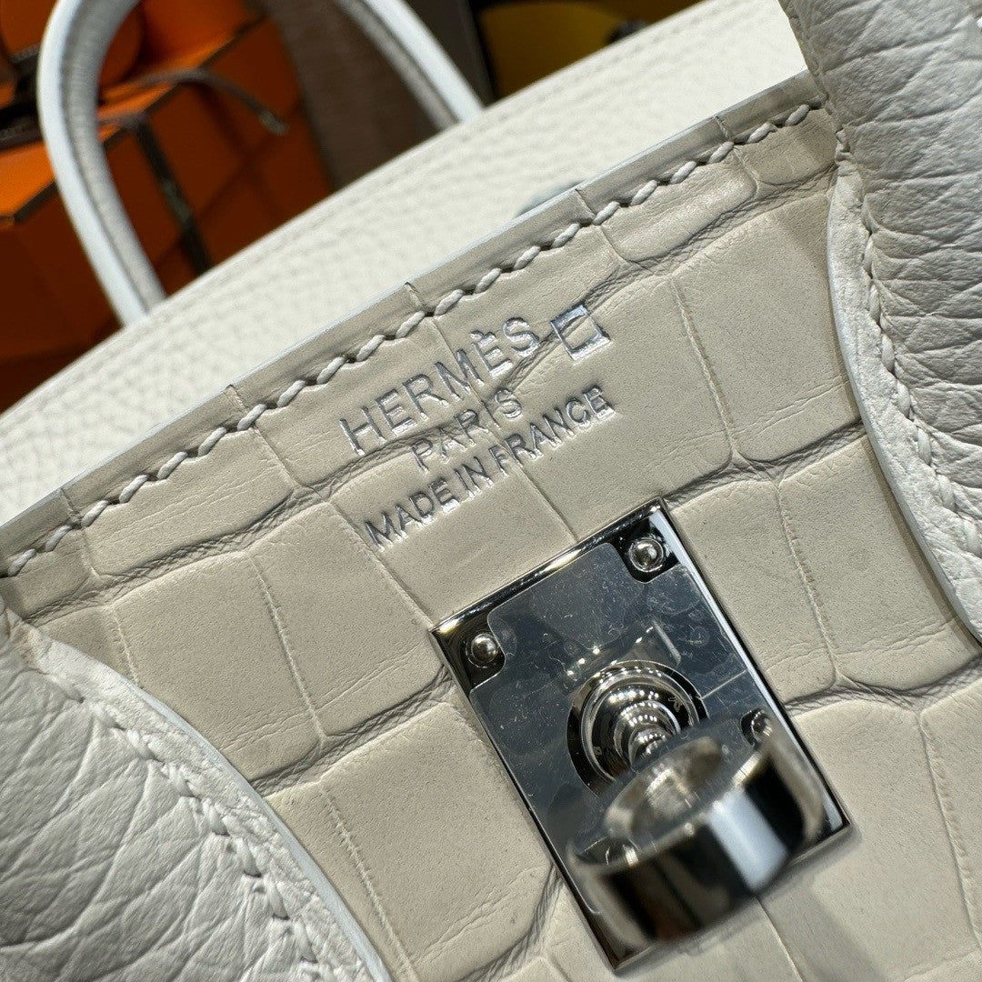Hermes Limited Edition Birkin 20 Sellier Faubourg White Multicolor Madame, Crocodile, Epsom, Sombrero & Swift Palladium Hardware - 2019