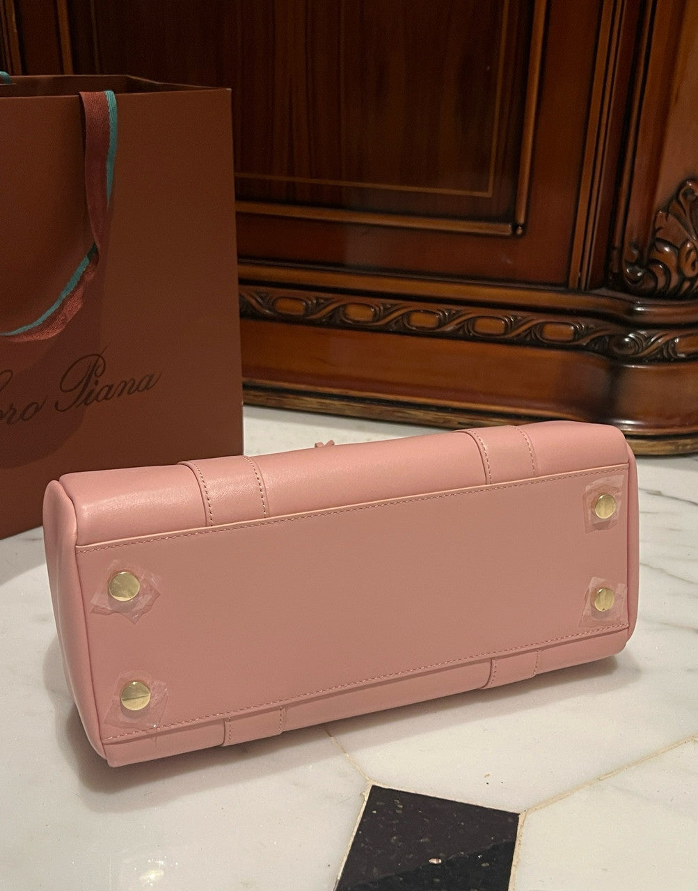 LORO PIANA Loom 32 Grained Leather Top-Handle Bag Pink