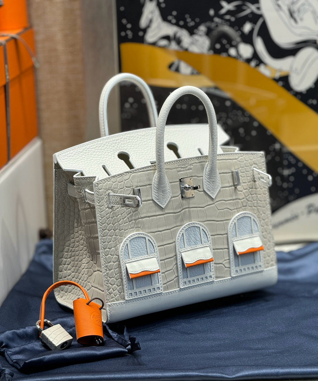 Hermes Limited Edition Birkin 20 Sellier Faubourg White Multicolor Madame, Crocodile, Epsom, Sombrero & Swift Palladium Hardware - 2019