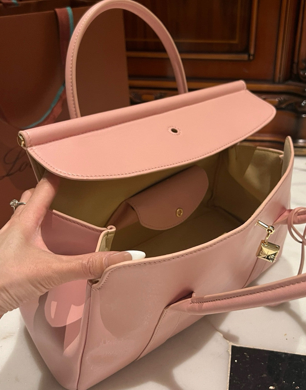 LORO PIANA Loom 32 Grained Leather Top-Handle Bag Pink
