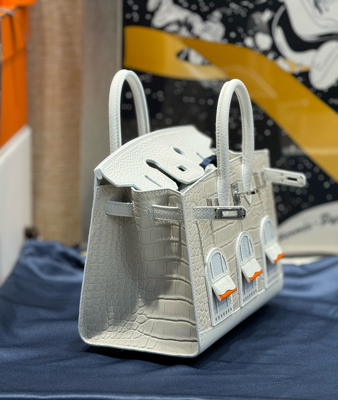 Hermes Limited Edition Birkin 20 Sellier Faubourg White Multicolor Madame, Crocodile, Epsom, Sombrero & Swift Palladium Hardware - 2019