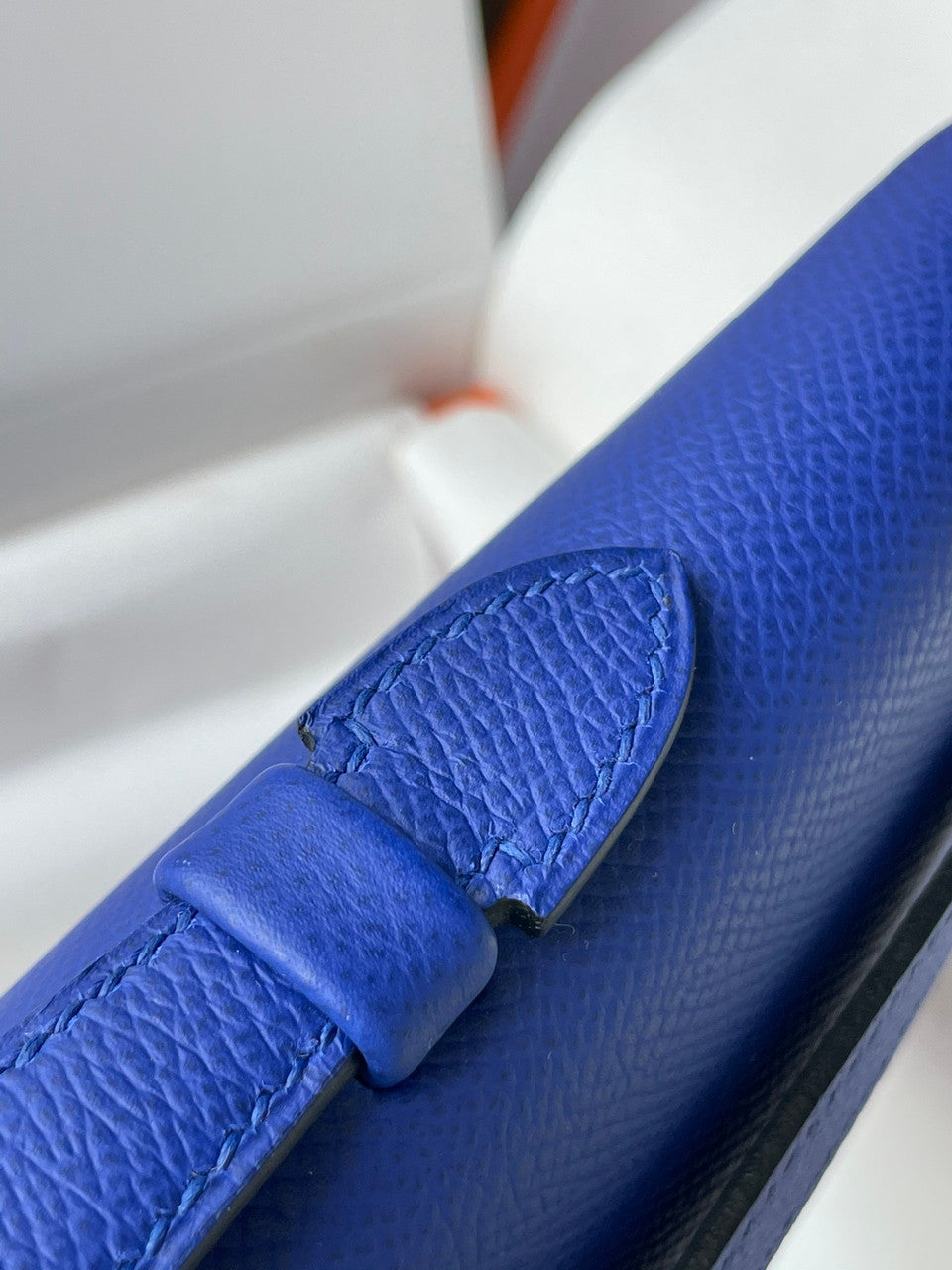 HERMES KELLY CUT CLUTCH BAG BLUE ELECTIRC EPSOM PALLADIUM HARDWARE