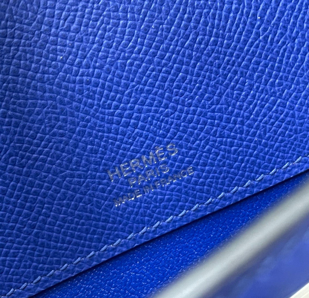 HERMES KELLY CUT CLUTCH BAG BLUE ELECTIRC EPSOM PALLADIUM HARDWARE