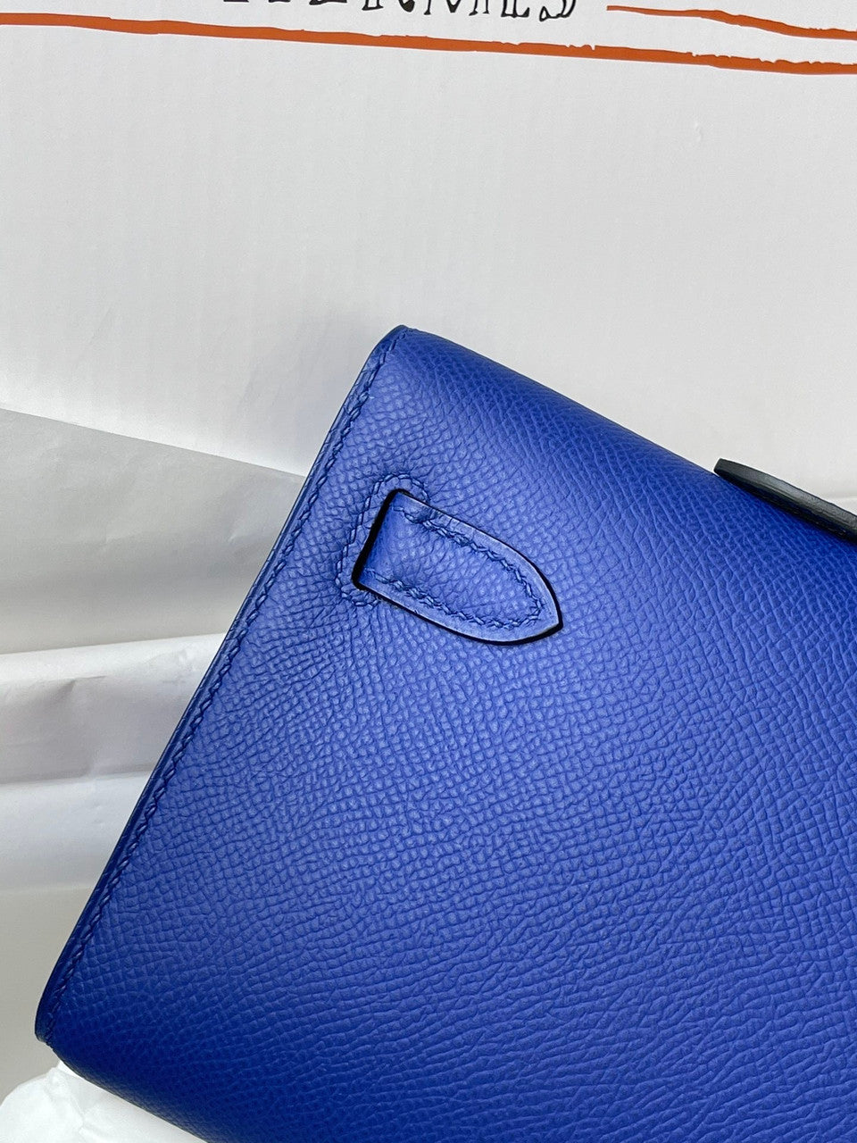 HERMES KELLY CUT CLUTCH BAG BLUE ELECTIRC EPSOM PALLADIUM HARDWARE