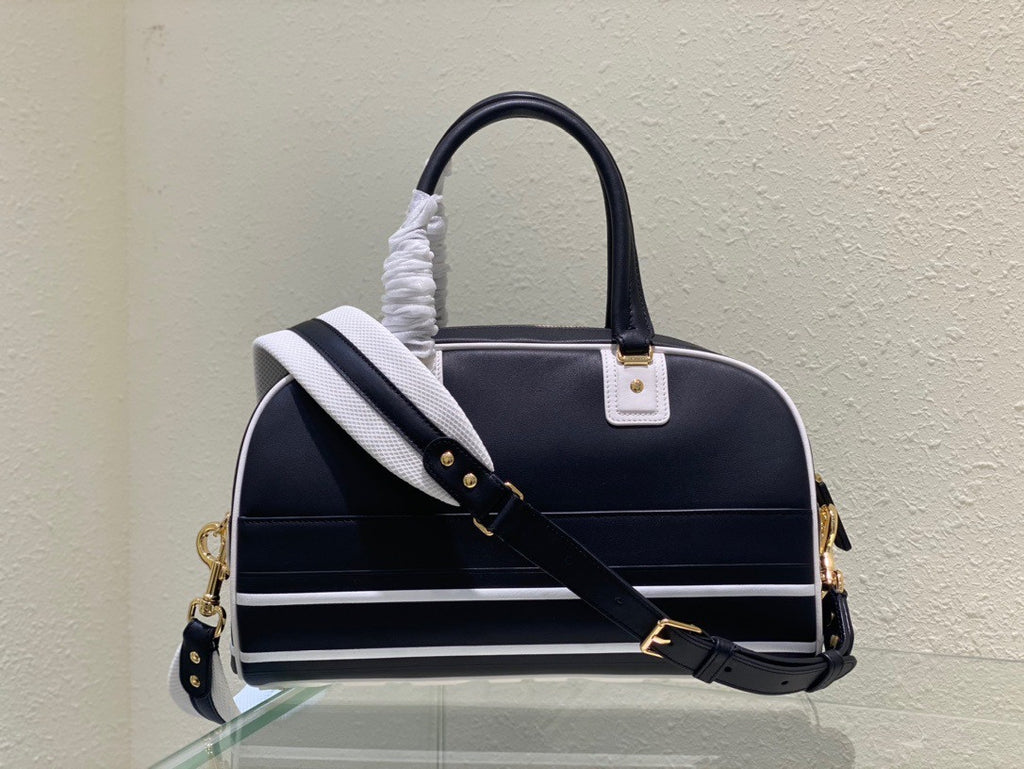 Christian Dior SMALL DIOR VIBE ZIP BOWLING BAG Black and White Smooth Calfskin