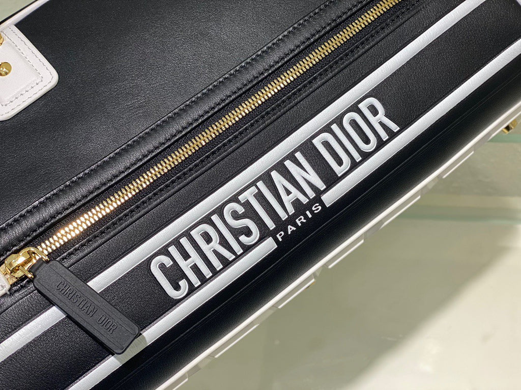 Christian Dior SMALL DIOR VIBE ZIP BOWLING BAG Black and White Smooth Calfskin