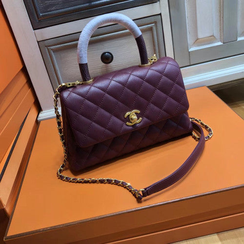 Chanel Burgundy Calfskin/Lizard Coco Handle Small Bag