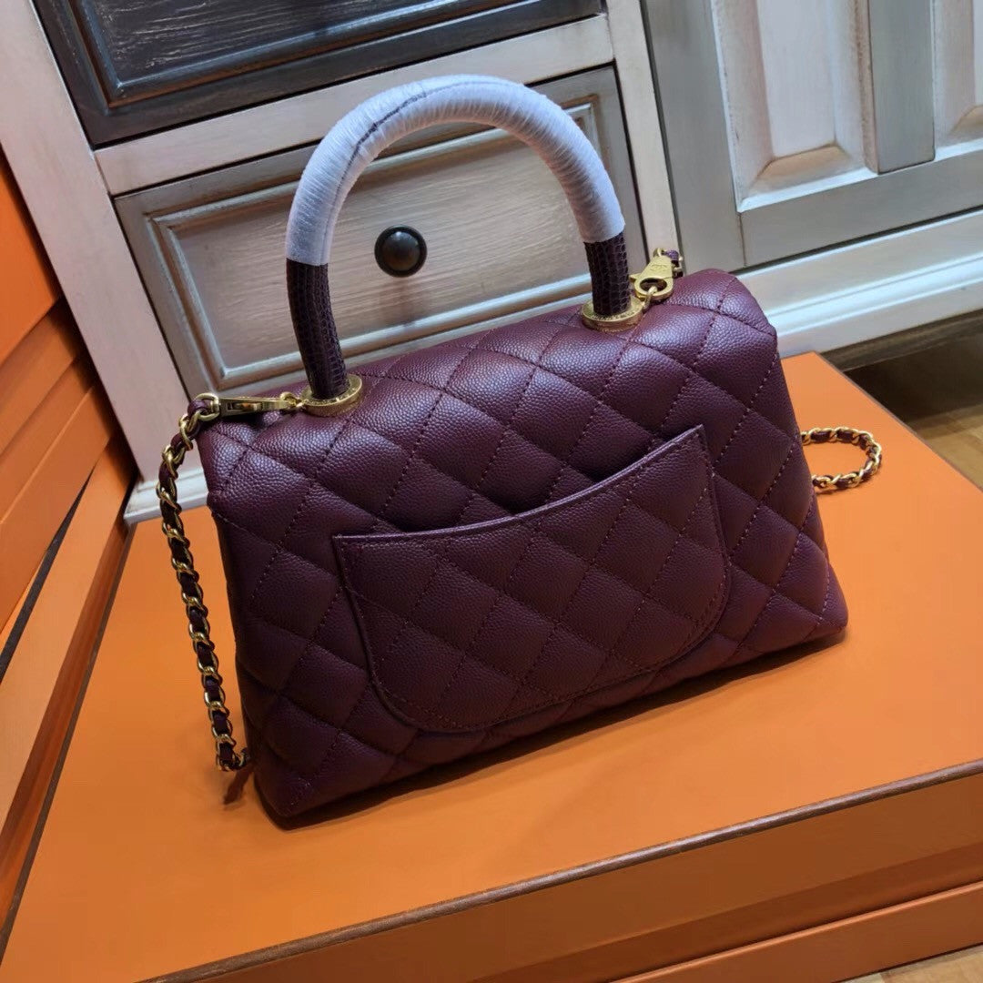 Chanel Burgundy Calfskin/Lizard Coco Handle Small Bag