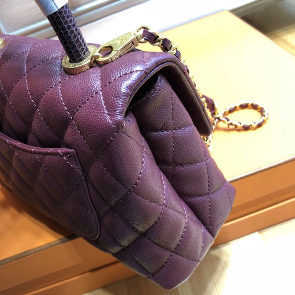 Chanel Burgundy Calfskin/Lizard Coco Handle Small Bag