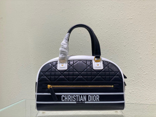 Christian Dior MEDIUM DIOR VIBE CLASSIC BOWLING BAG Blue and White Smooth Calfskin