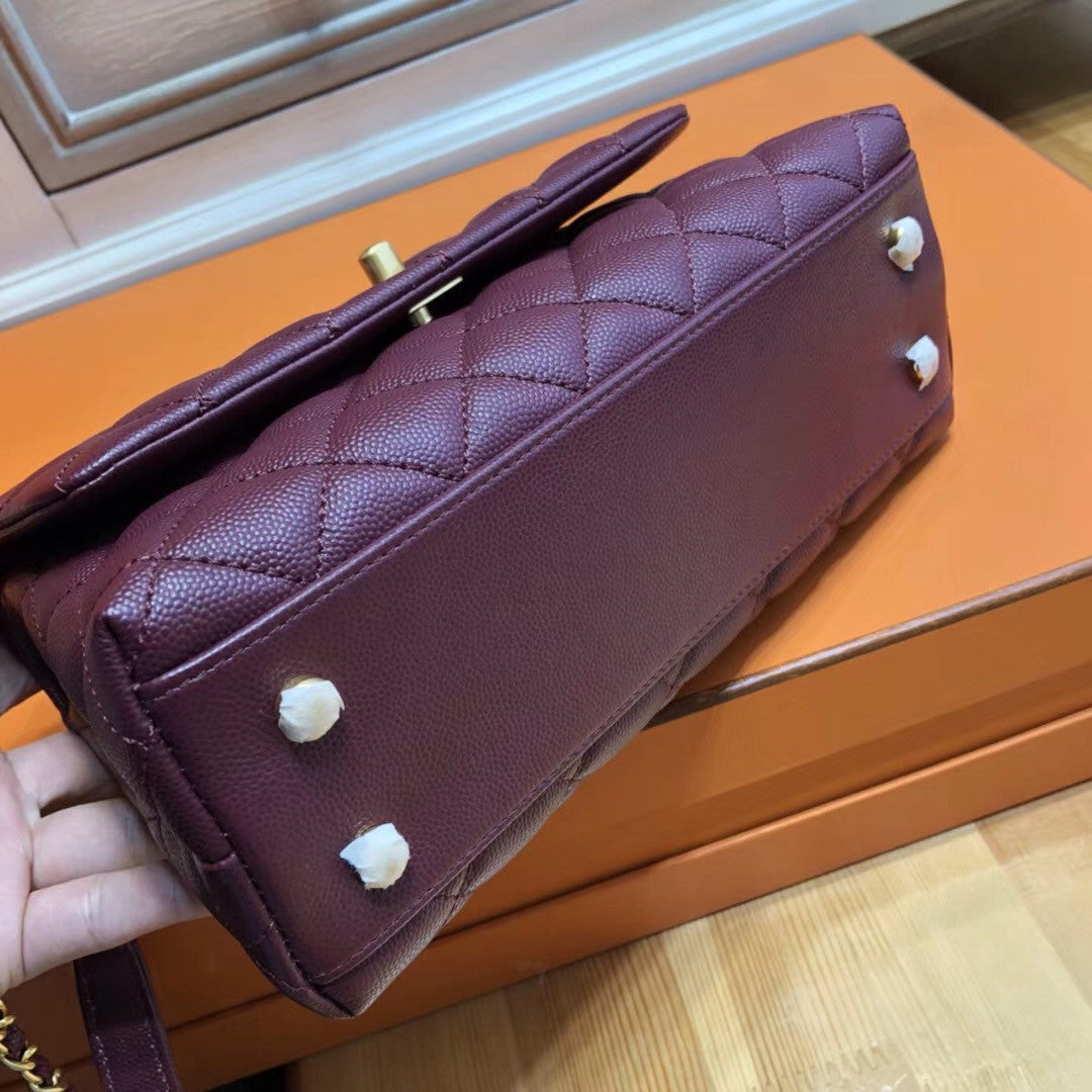 Chanel Burgundy Calfskin/Lizard Coco Handle Small Bag