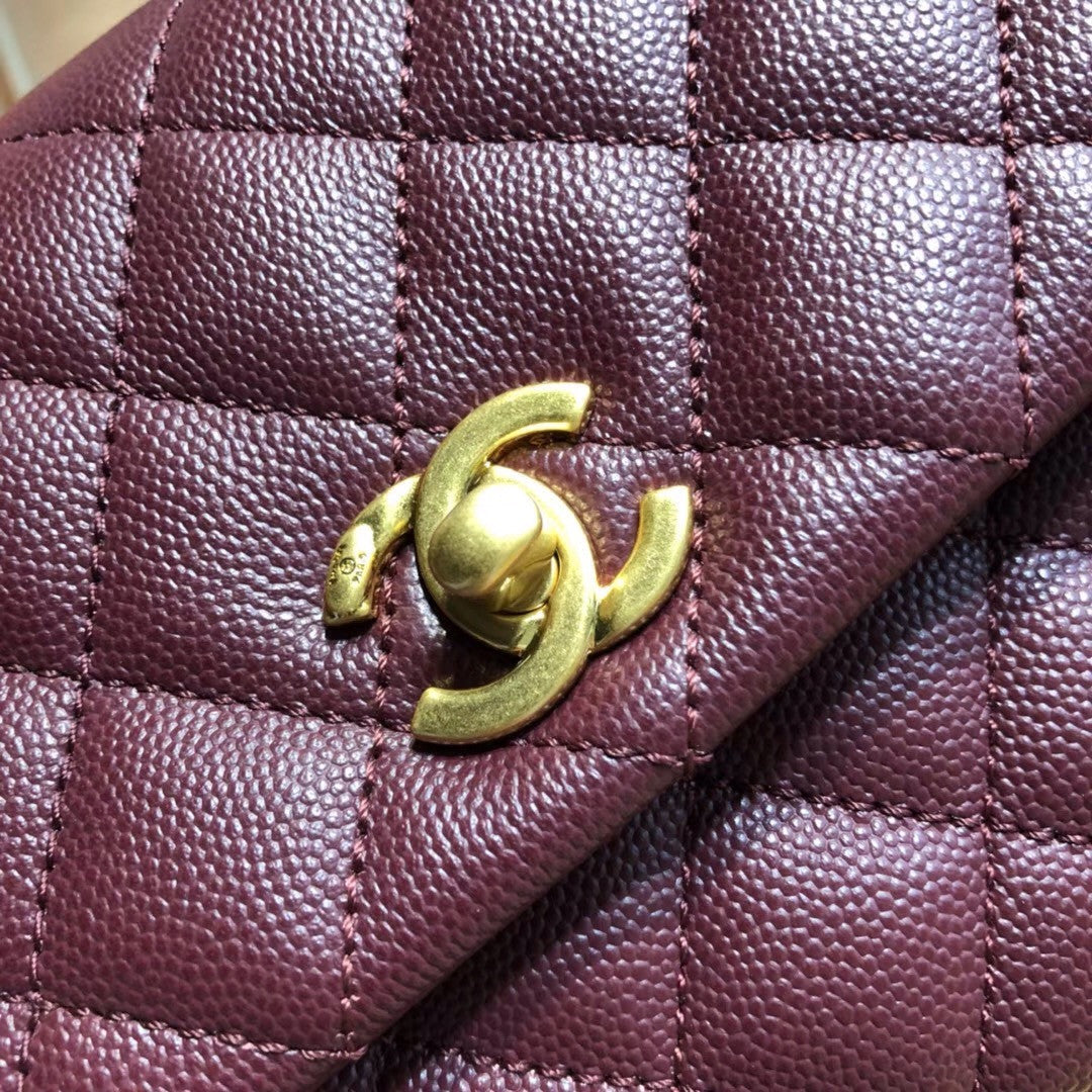 Chanel Burgundy Calfskin/Lizard Coco Handle Small Bag